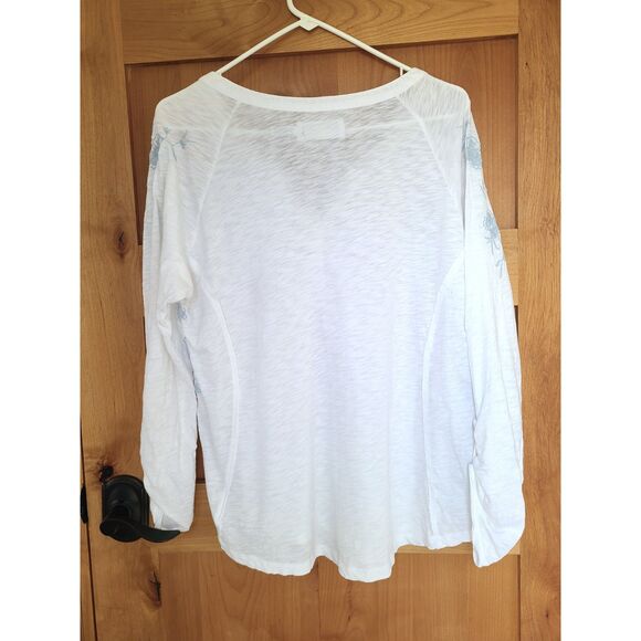 Aventura Organic Cotton Embroidered Floral Shirt LARGE Roll Tab Sleeves Beachy L - Picture 3 of 7